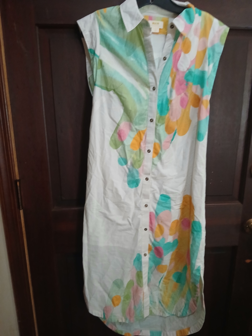 Anthropologie Maeve Sleeveless Button-Front Shirt Dress with Watercolor Print